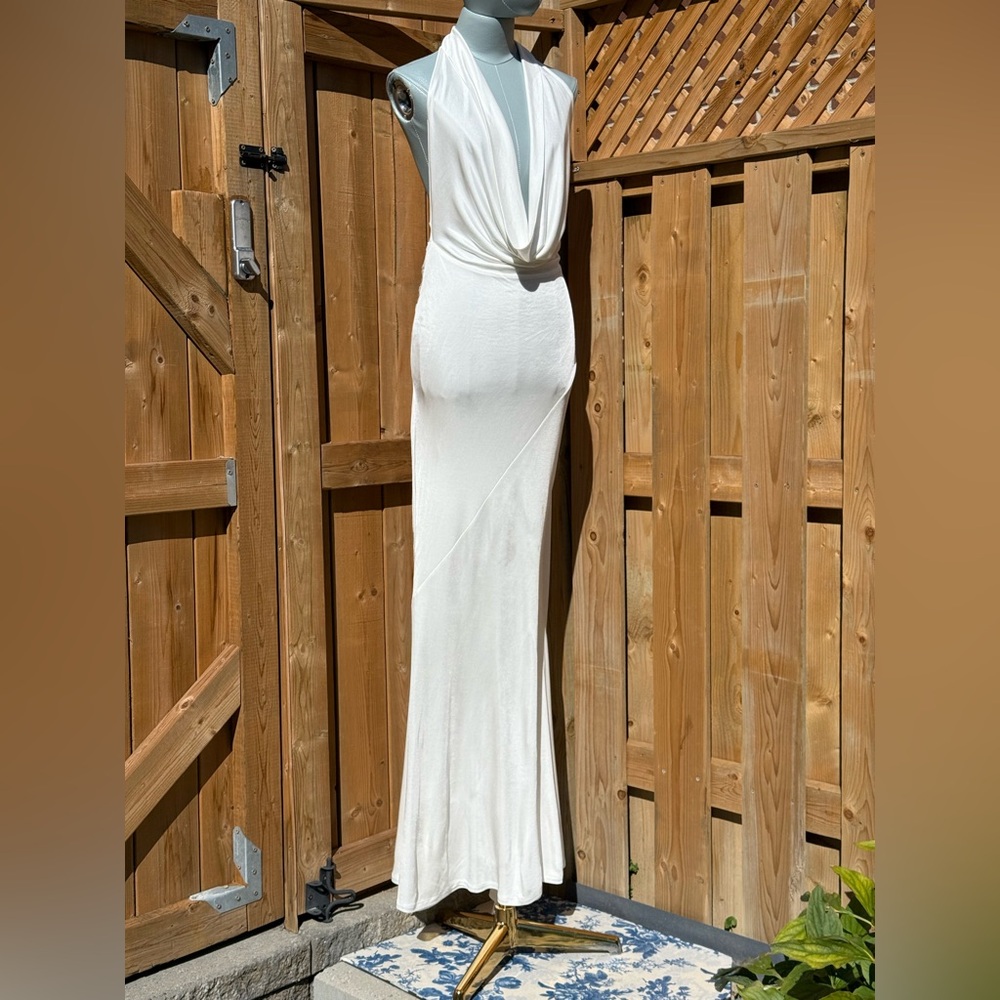 🆕 RAT & BOA 🧿 NWOT Winona White Slinky Cowl Neck Jersey Gown, Sz S - Picture 11 of 17